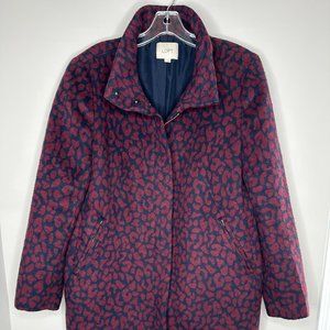 Ann Taylor LOFT Size L Navy Blue & Cranberry Cocoon-Style Coat
